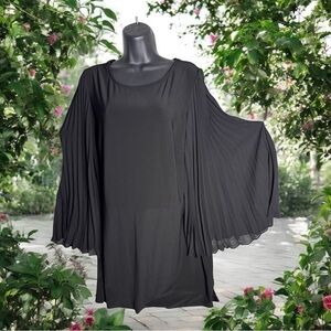 MSK Elegant Black MIDI Dress with Pleated bell Sleeves BOAT COLLAR  STUNNING